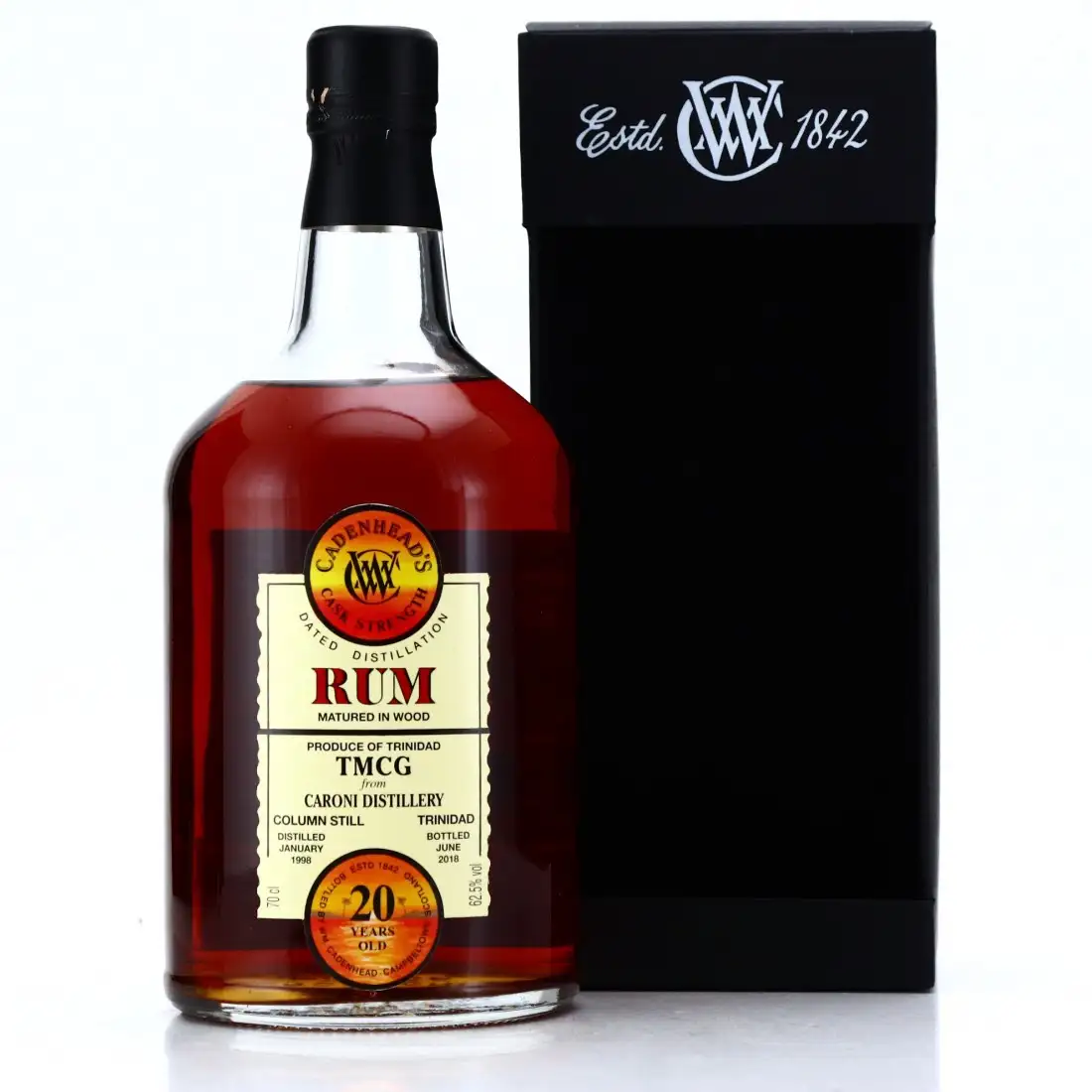Bottle of Cadenhead‘s Caroni TMCG (Whisky-e) HTR 1998