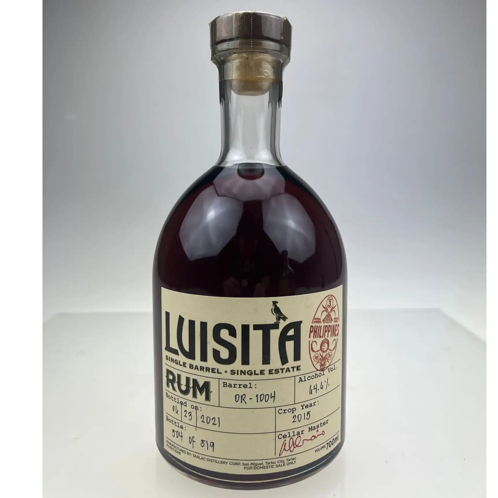 Bottle of Tarlac Distillery Corp. Luisita (Single Barrel + Single Estate) 2015