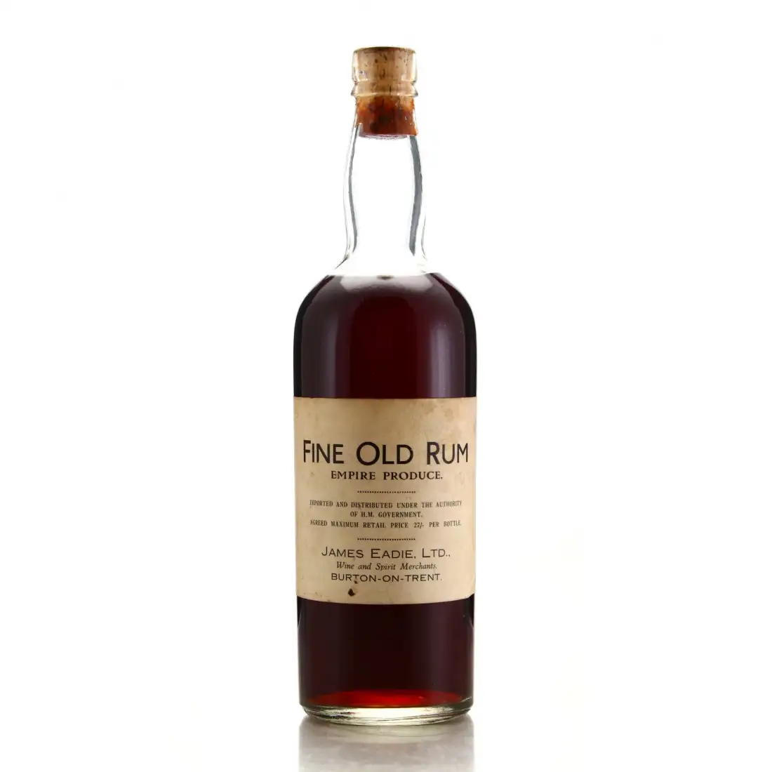 Bottle of James Eadie LTD. Fine Old Rum Empire Produce 1930s
