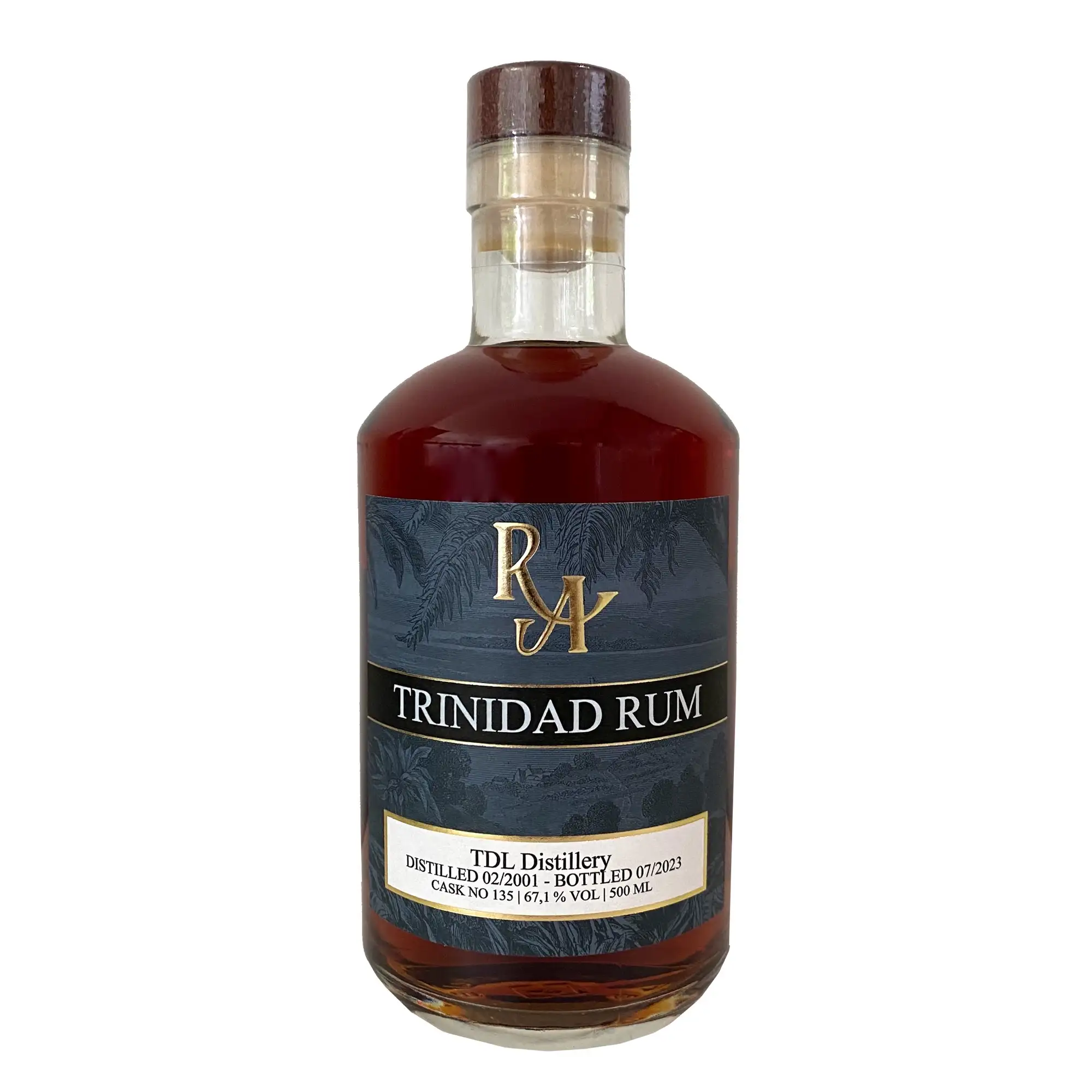 Bottle of T.D.L RA Trinidad Rum 2001