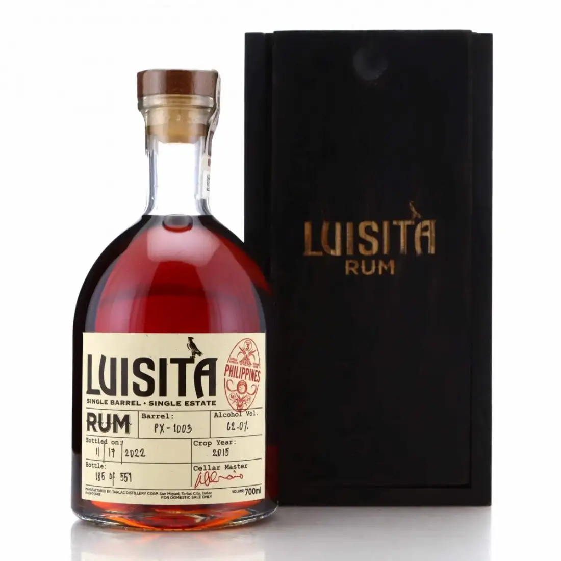 Bottle of Tarlac Distillery Corp. Luisita Single Barrel Single Estate PX Cask 2015