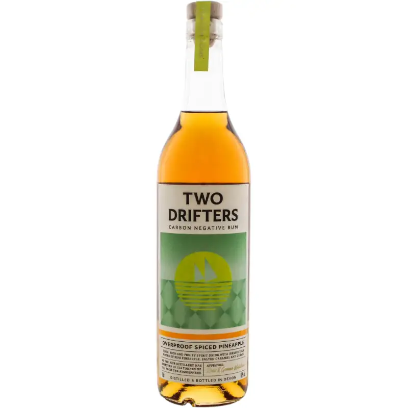 Bottle of Two Drifters Distillery Overproof Spiced Pineapple Rum