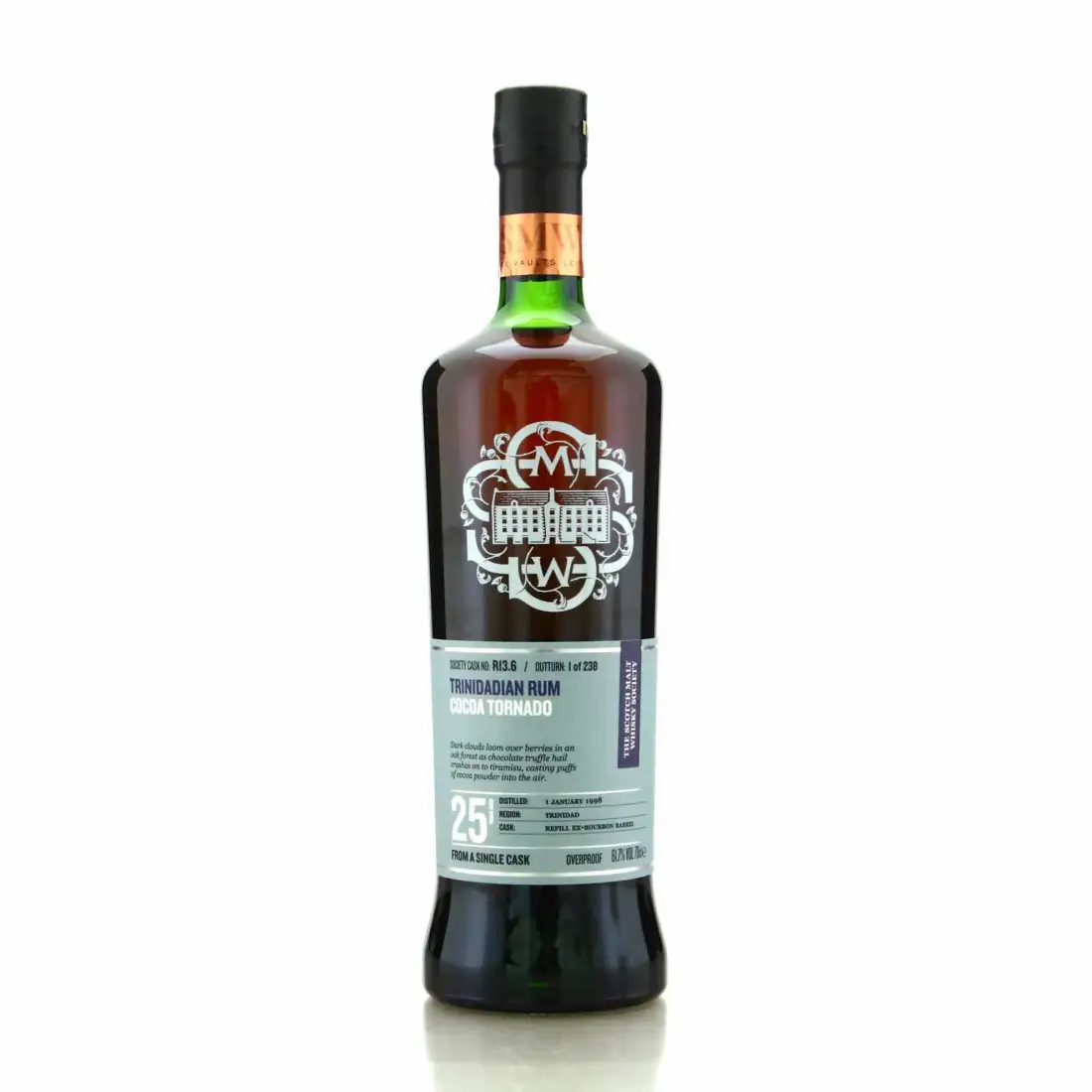 Bottle of SMWS Caroni R13.6 Cocoa Tornado 1998