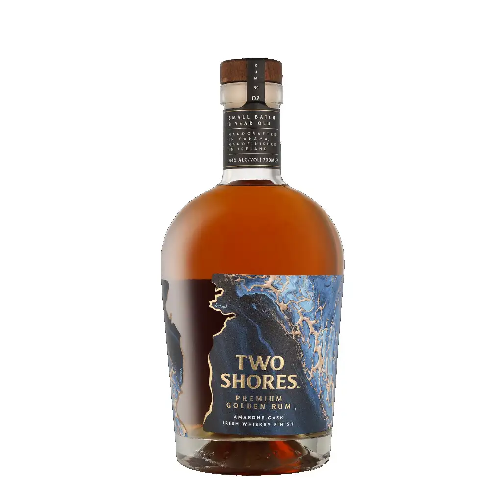 Bottle of Two Shores Las Cabras Premium Golden Rum (Amarone Cask Irish Whiskey Finish)