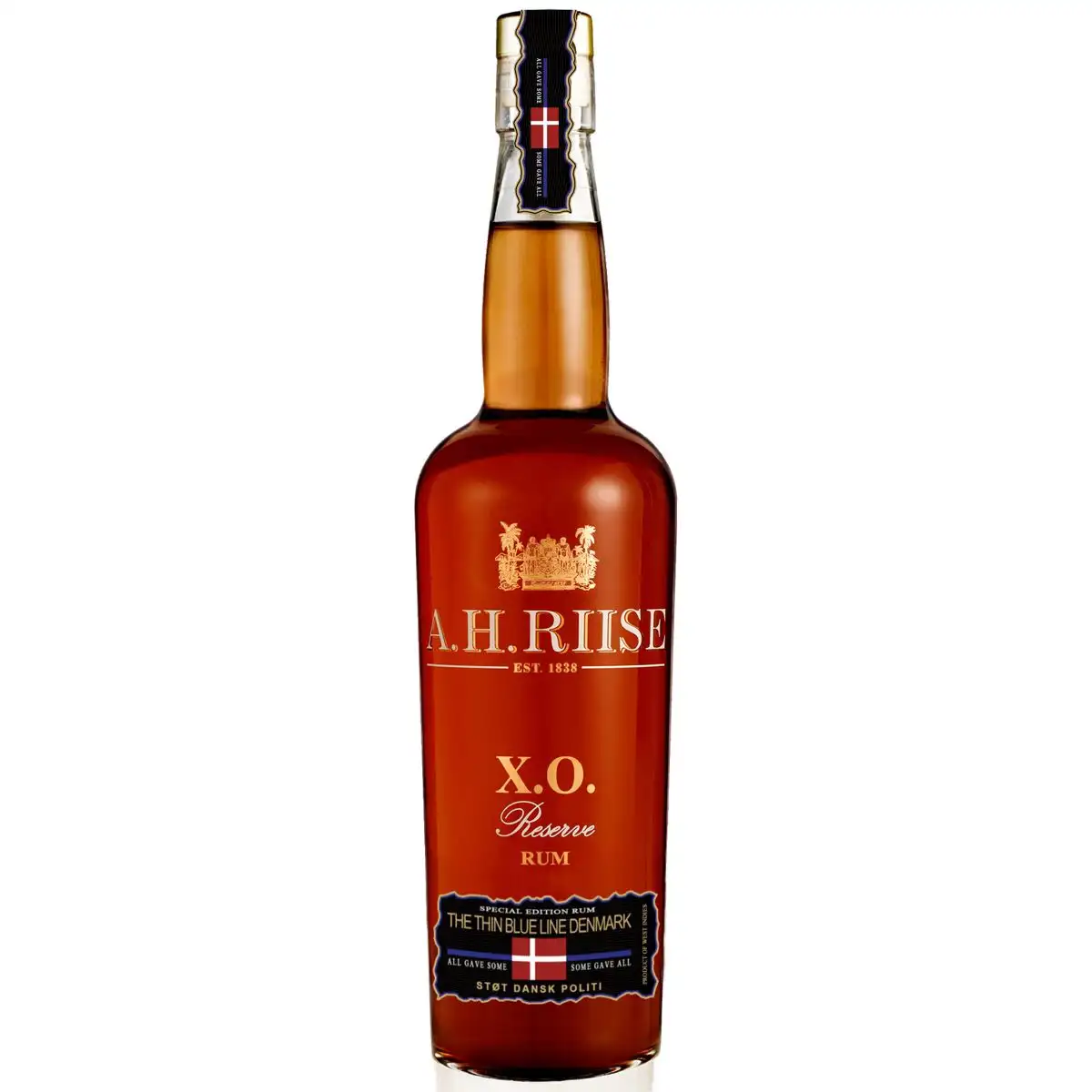 Bottle of A.H. Riise XO Reserve Thin Blue Line Denmark Rum