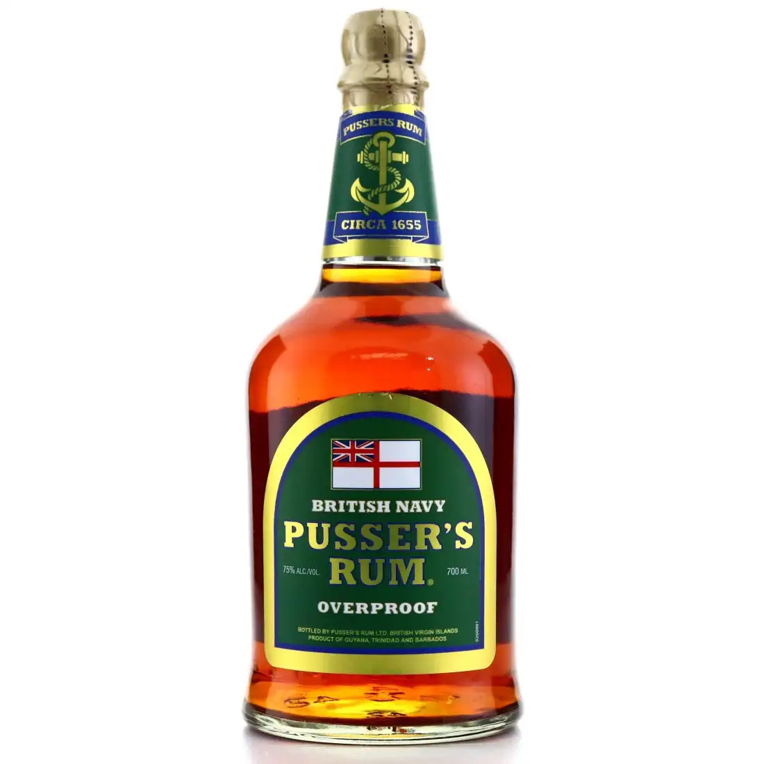 Bottle of Pusser‘s Rum Green Label Overproof (Green Label)