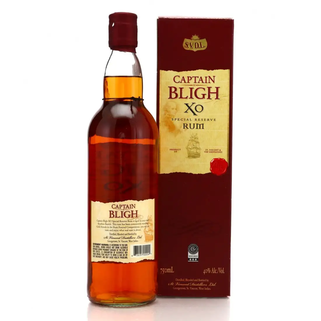High resolution image of St. Vincent Distillers Ltd. Captain Bligh XO