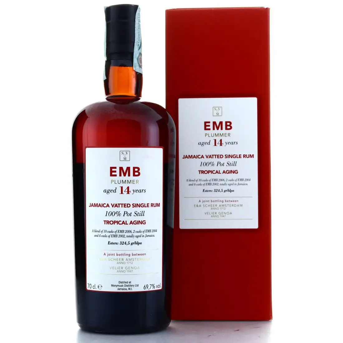 Bottle of Velier & Scheer Clarendon Plummer Tropical Aging EMB