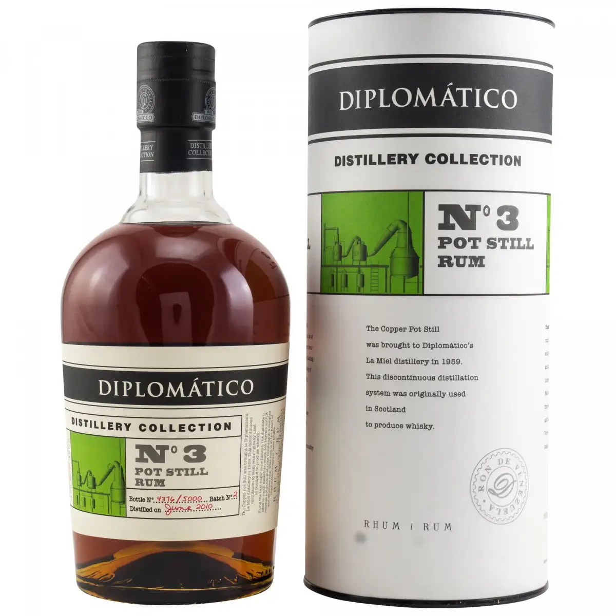 Bottle of Diplomático No. 3 Pot Still Rum 2010