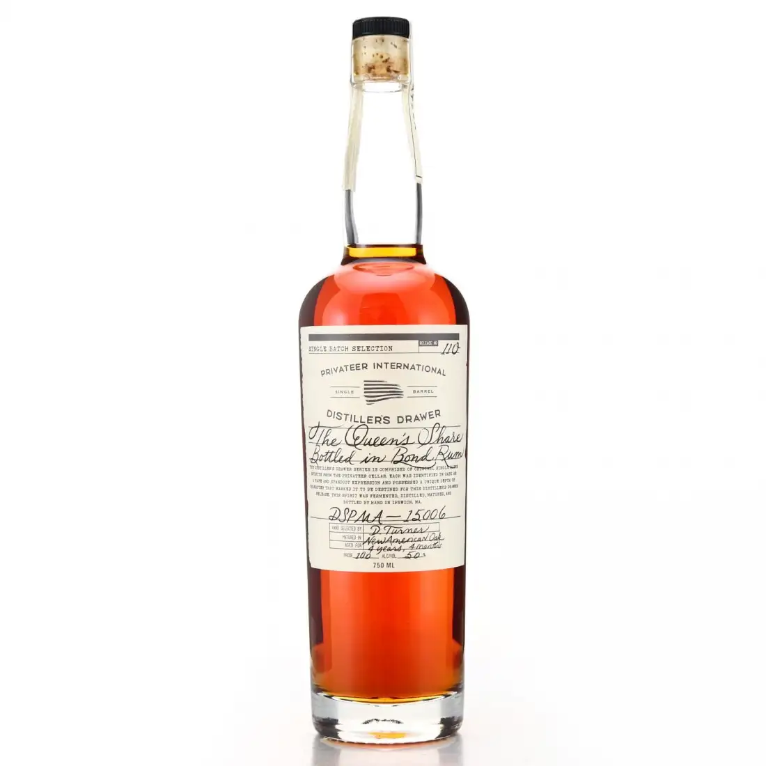 Bottle of Privateer Distiller's Drawer #110 Queen's Share Bottled in Bond