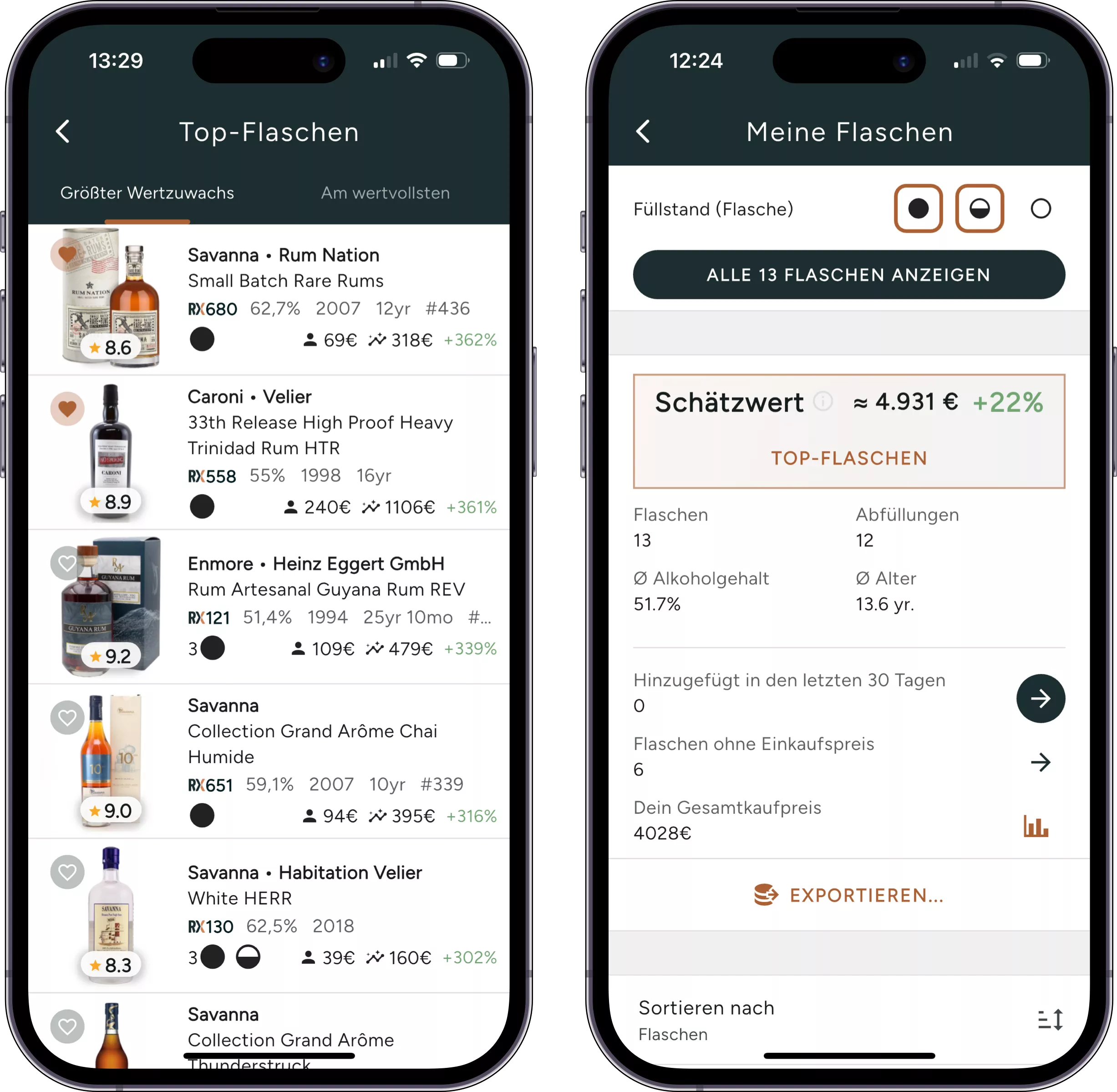 Screenshot des Bildschirms mit den Sammelstatistiken in der iOS-App