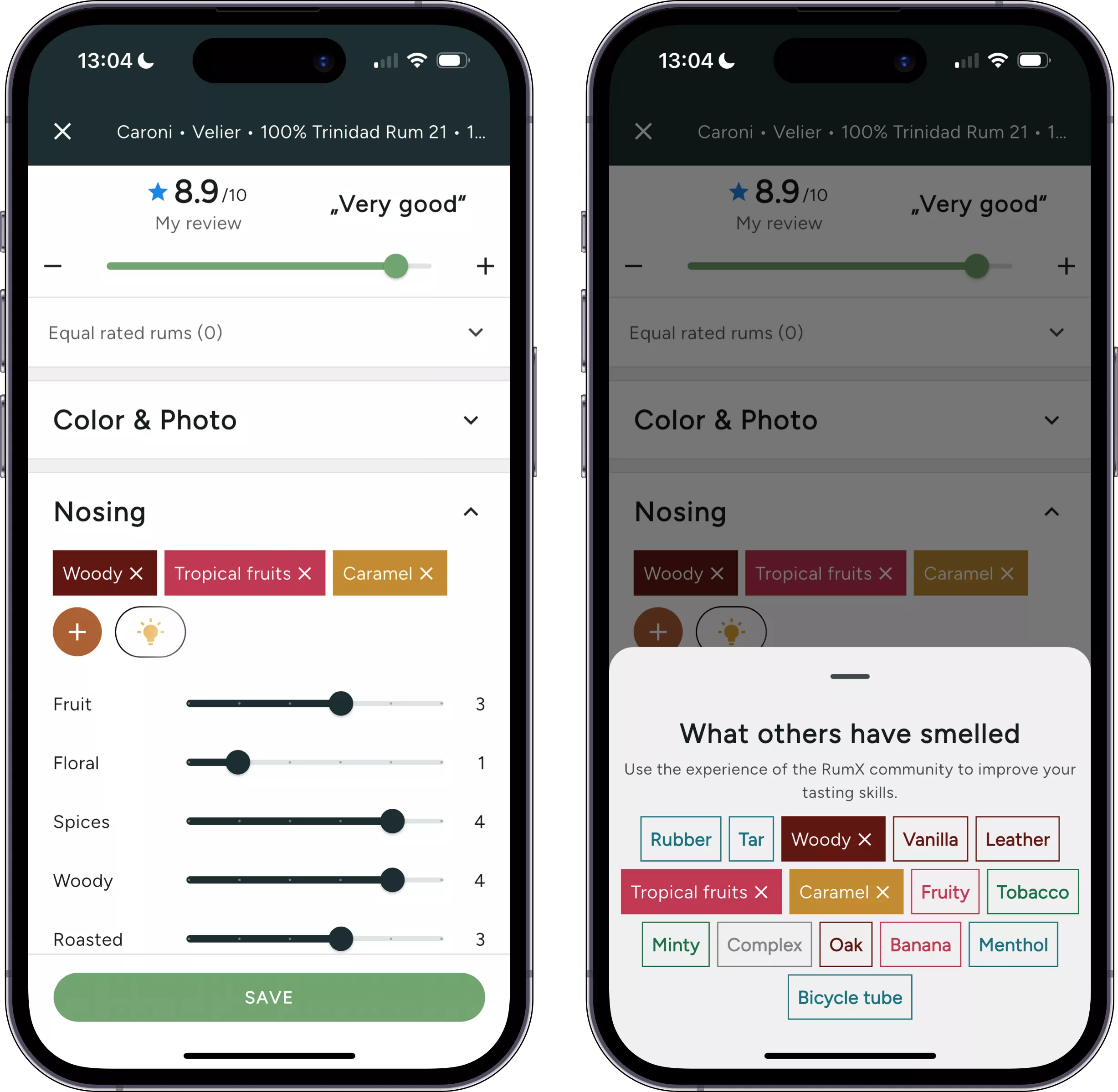 Screenshot of the rum tasting page in our iOS app