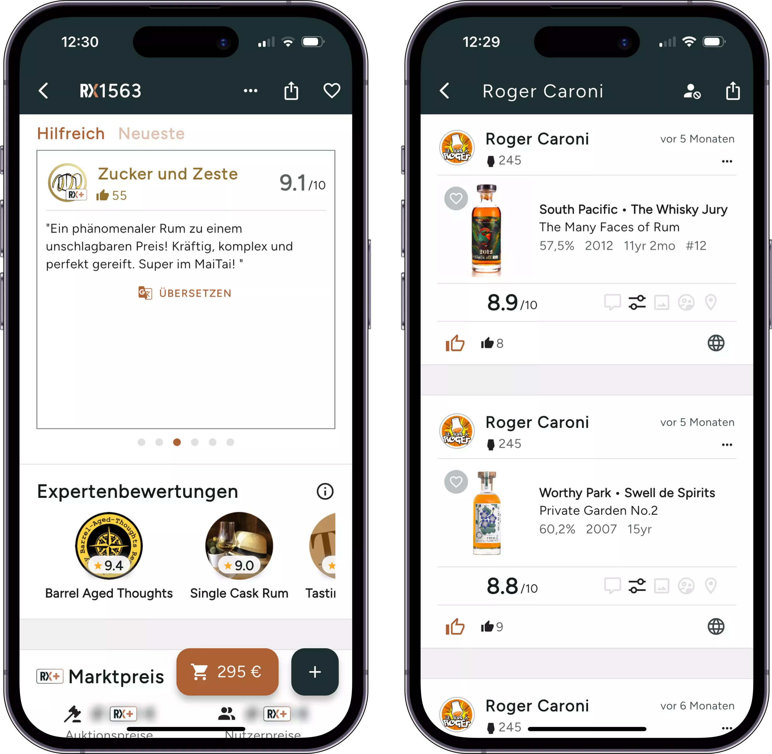 Screenshot des integrierten Blogpartners mit Expertenbewertungen