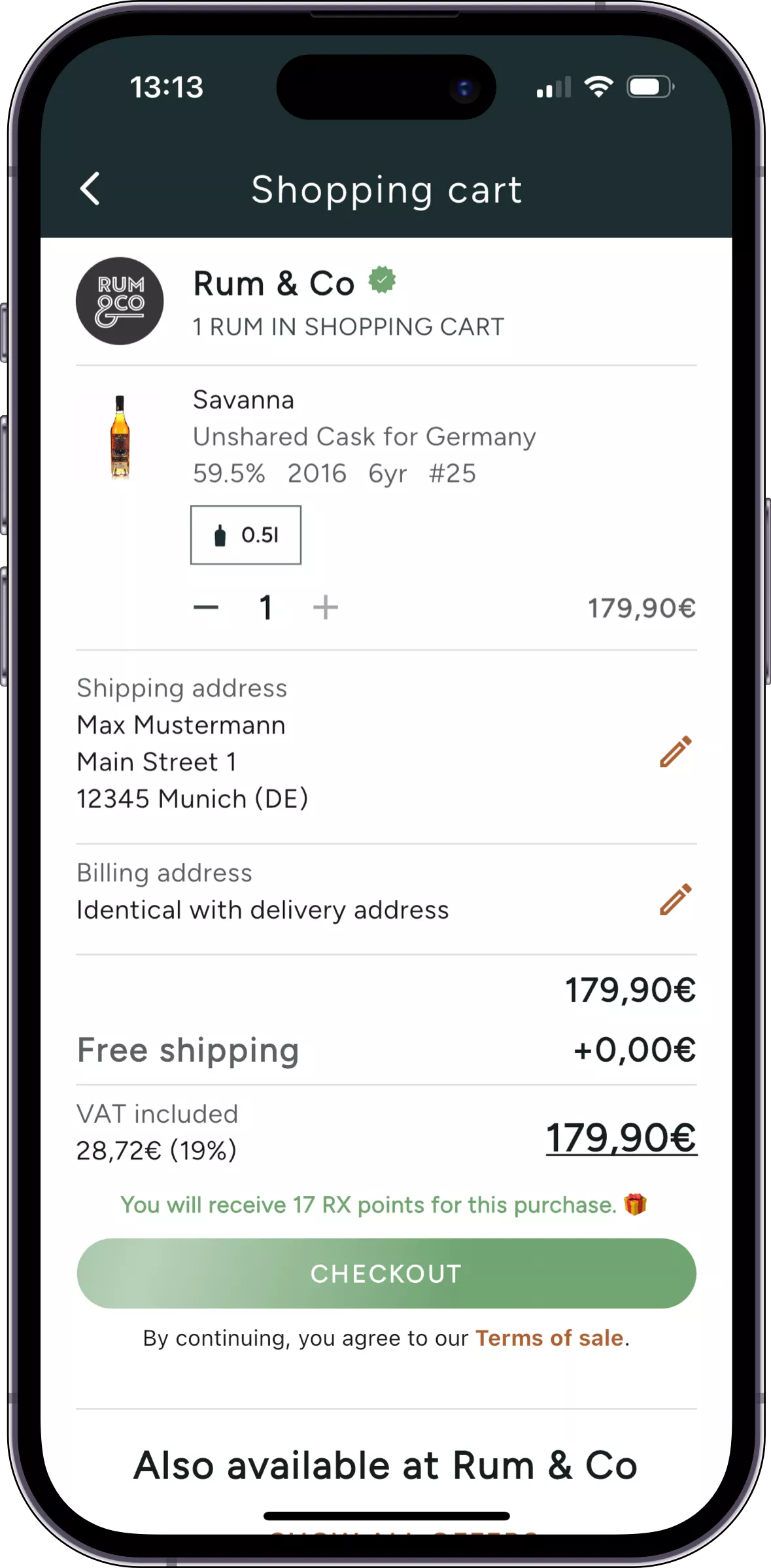 Screenshot: Buy rums conveniently directly in the RumX app